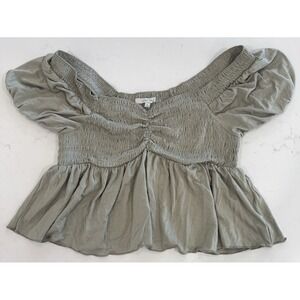 Love Tree Sage Green Smocked Off-Shoulder Crop Top